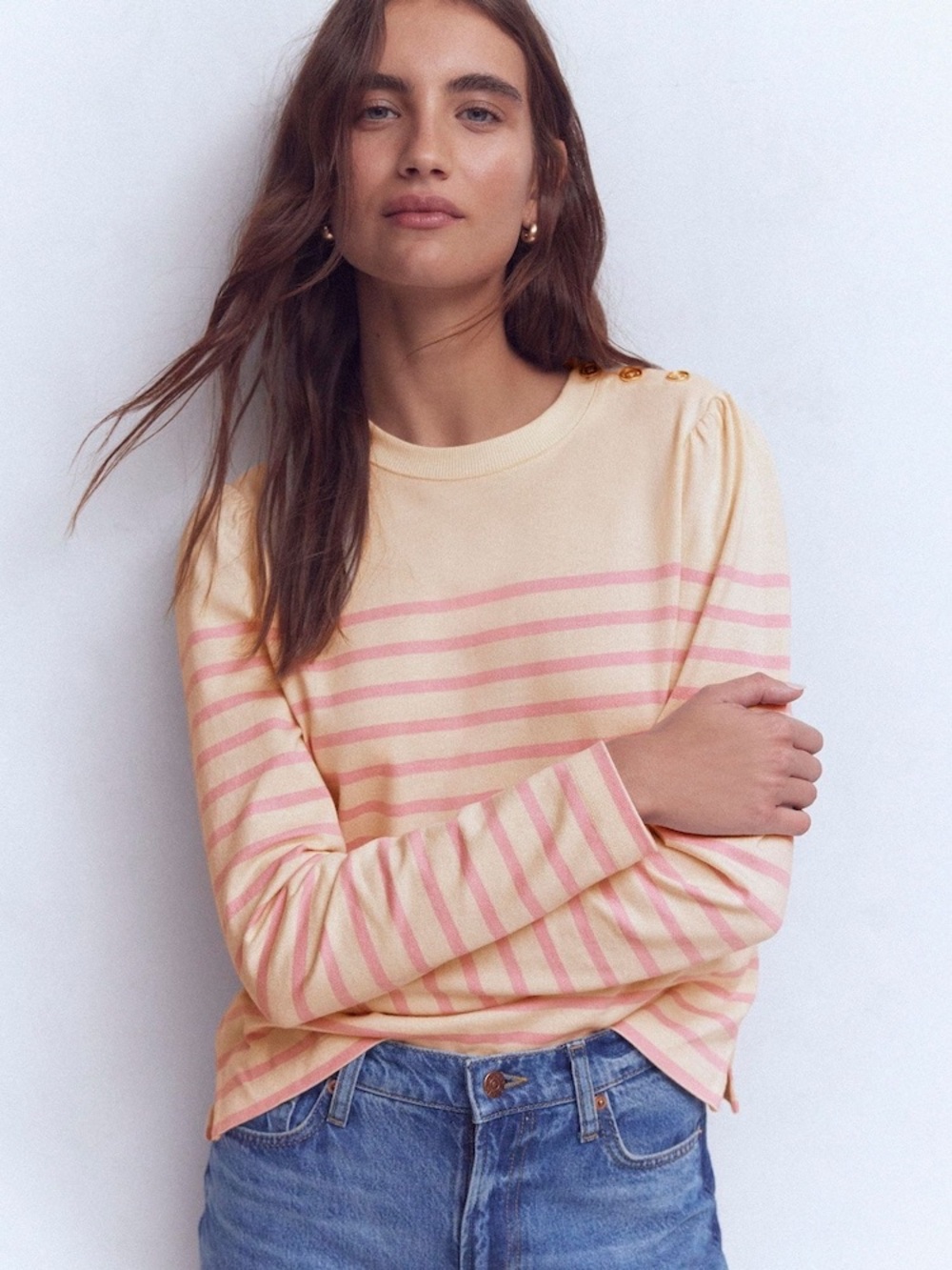 Boden Pink Button Shoulder Mariner T-Shirt- NWT Sz 8